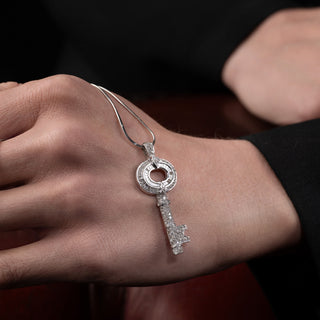 9ct White Gold 0.5ct Diamond Key Pendant Necklace On Snake Chain