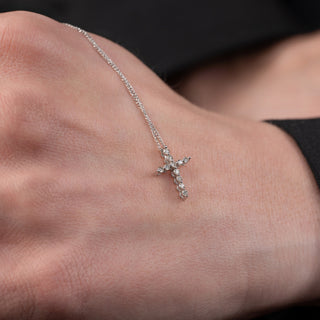 9ct White Gold 0.15ct Dainty Diamond Cross Pendant Necklace