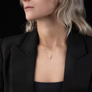 9ct White Gold Diamond And Pearl Pendant Necklace