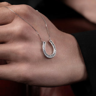 9ct White Gold Diamond Set Lucky Horseshoe Necklace