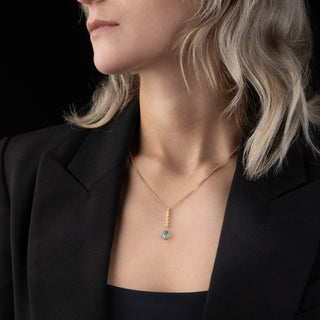 9ct Gold Blue Topaz Diamond Dropper Pendant Necklace