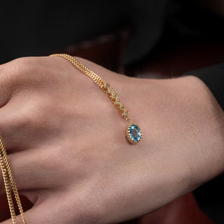 9ct Gold Blue Topaz Diamond Dropper Pendant Necklace