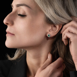 18ct White Gold Diamond And 1ct Emerald Cluster Earrings