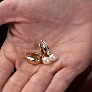 18ct Yellow Gold Diamond And Pearl Dropper Earrings