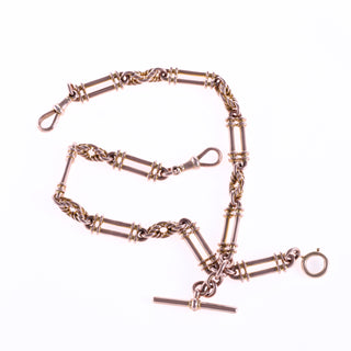 Antique 9ct Rose Gold Double Albert Watch Chain Necklace - 14.25” - 62g