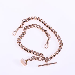 Antique Edwardian 9ct Rose Gold Faceted Rollerball Double Albert Watch Chain Necklace – 15.25” – 34.7g with Seal Fob