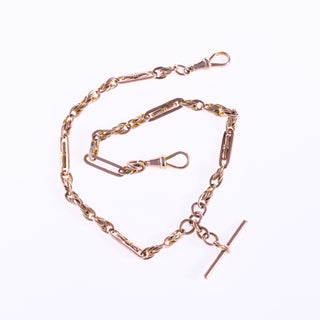 Antique 9ct Rose Gold Tulip Knot and Bar Link Double Albert Chain Necklace