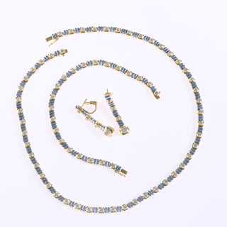 18ct Yellow & White Gold 4.7ct Diamond Tennis Necklace, Bracelet & Earrings Set
