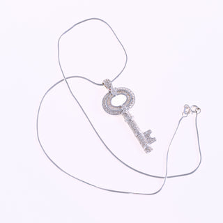 9ct White Gold 0.5ct Diamond Key Pendant Necklace On Snake Chain