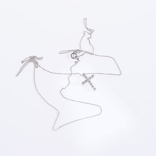 9ct White Gold 0.15ct Dainty Diamond Cross Pendant Necklace