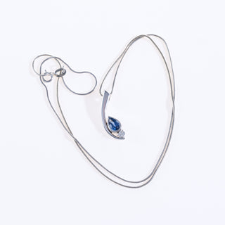9ct White Gold Diamond And Sapphire Pendant Necklace
