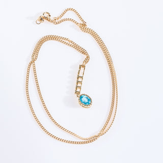 9ct Gold Blue Topaz Diamond Dropper Pendant Necklace
