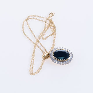 Vintage 9ct Yellow Gold Diamond And Sapphire Pendant Necklace