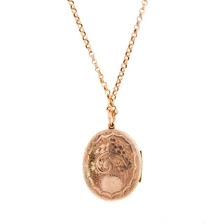 Victorian 9ct Rose Gold Mourning Locket Pendant Belcher Chain Necklace