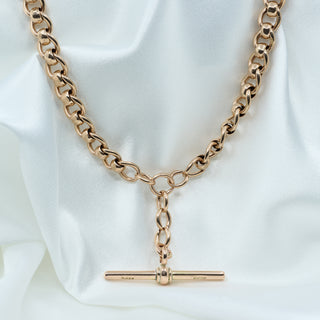 Antique 9ct Rose Gold Faceted Belcher Double Albert Watch Chain Necklace – 18 Inch – 52.3g
