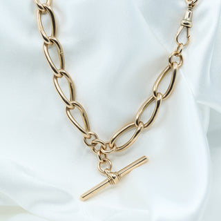 Antique 9ct Rose Gold Curb-Link Albert Watch Chain Necklace – 14 Inch – 27.3g