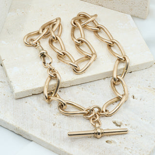 Antique 9ct Rose Gold Curb-Link Albert Watch Chain Necklace – 14 Inch – 27.3g