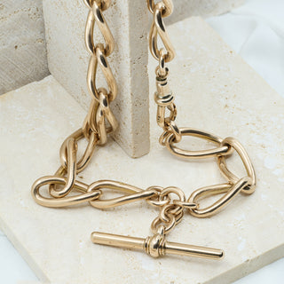 Antique 9ct Rose Gold Curb-Link Albert Watch Chain Necklace – 14 Inch – 27.3g