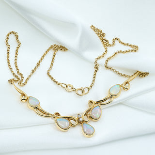 18ct Yellow Gold Natural Opal & Diamond Lavallière Necklace – 20 Inch – 9g