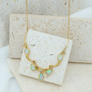 18ct Yellow Gold Natural Opal & Diamond Lavallière Necklace – 20 Inch – 9g