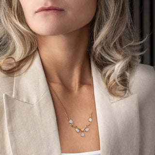 18ct Yellow Gold Natural Opal & Diamond Lavallière Necklace – 20 Inch – 9g