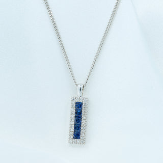 18ct White Gold 0.50ct Sapphire & Diamond Art Deco-Style Pendant Necklace – 18–20 Inch – 6.3g
