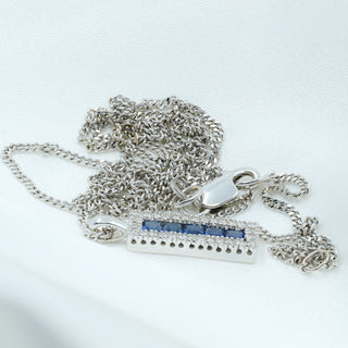 18ct White Gold 0.50ct Sapphire & Diamond Art Deco-Style Pendant Necklace – 18–20 Inch – 6.3g