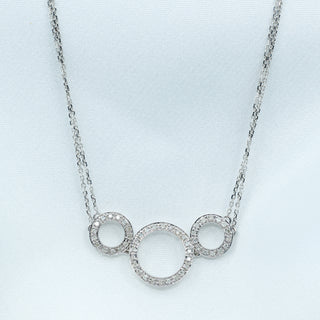 9ct White Gold Pavé Diamond Triple-Circle Double-Strand Necklace