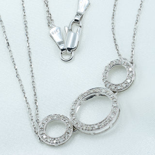9ct White Gold Pavé Diamond Triple-Circle Double-Strand Necklace
