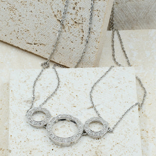 9ct White Gold Pavé Diamond Triple-Circle Double-Strand Necklace