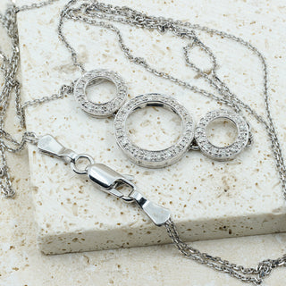9ct White Gold Pavé Diamond Triple-Circle Double-Strand Necklace