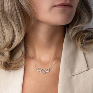9ct White Gold Pavé Diamond Triple-Circle Double-Strand Necklace