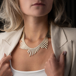 Vintage 1969 9ct Yellow Gold Handmade Fringe Collarette Necklace – 17 Inch – 78.2g