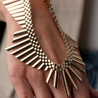 Vintage 1969 9ct Yellow Gold Handmade Fringe Collarette Necklace – 17 Inch – 78.2g