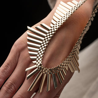Vintage 1969 9ct Yellow Gold Handmade Fringe Collarette Necklace – 17 Inch – 78.2g