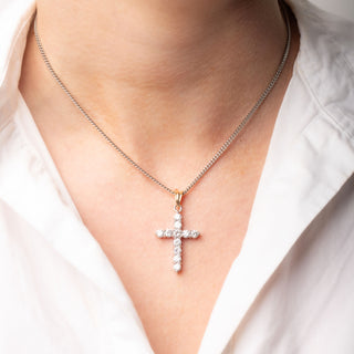 18ct White & Yellow Gold 2ct Diamond Cross Pendant Necklace
