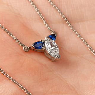 Platinum 950 1ct Colourless Marquise Diamond And Sapphire Pendant Necklace