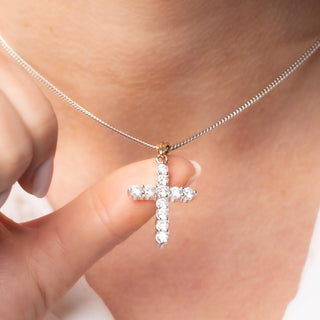 18ct White & Yellow Gold 2ct Diamond Cross Pendant Necklace