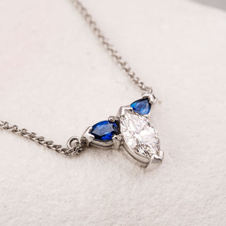 Platinum 950 1ct Colourless Marquise Diamond And Sapphire Pendant Necklace