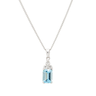 18ct White Gold Aquamarine Diamond Trilogy Pendant Necklace