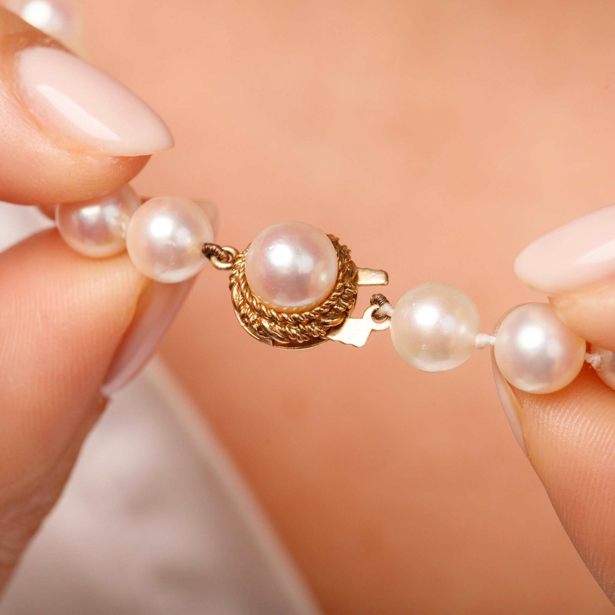 Mikimoto Gold Seal Pearl 9ct Gold Necklace With Box,Papers,Receipt