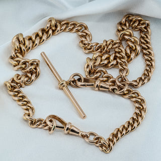 Vintage 9ct Rose Gold Graduated Double Albert Curb Chain – 18” (45cm)