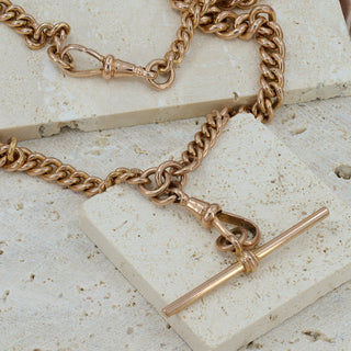 Vintage 9ct Rose Gold Graduated Double Albert Curb Chain – 18” (45cm)
