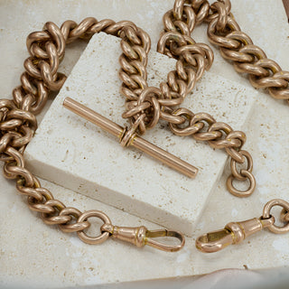 Antique 9ct Rose Gold Heavy Graduated Albert Chain – 100g – 42.5cm