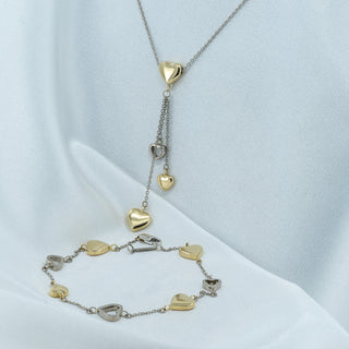 Tiffany & Co. 18ct Yellow & White Gold Triple Heart Necklace & Bracelet Set