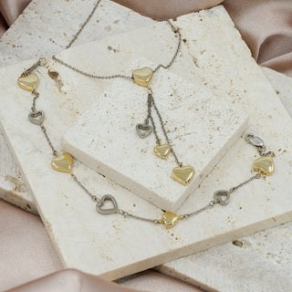 Tiffany & Co. 18ct Yellow & White Gold Triple Heart Necklace & Bracelet Set