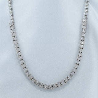 9ct White Gold 3ct Diamond Cluster Tennis Choker Necklace Chain - 17.5"