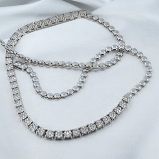9ct White Gold 3ct Diamond Cluster Tennis Choker Necklace Chain - 17.5"