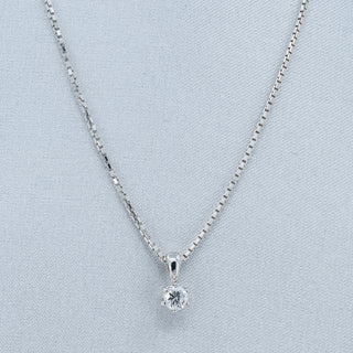 18ct White Gold Diamond Solitaire Pendant Necklace – 0.18ct – D/E VS1 – 16”