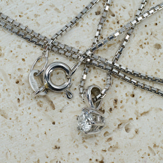 18ct White Gold Diamond Solitaire Pendant Necklace – 0.18ct – D/E VS1 – 16”